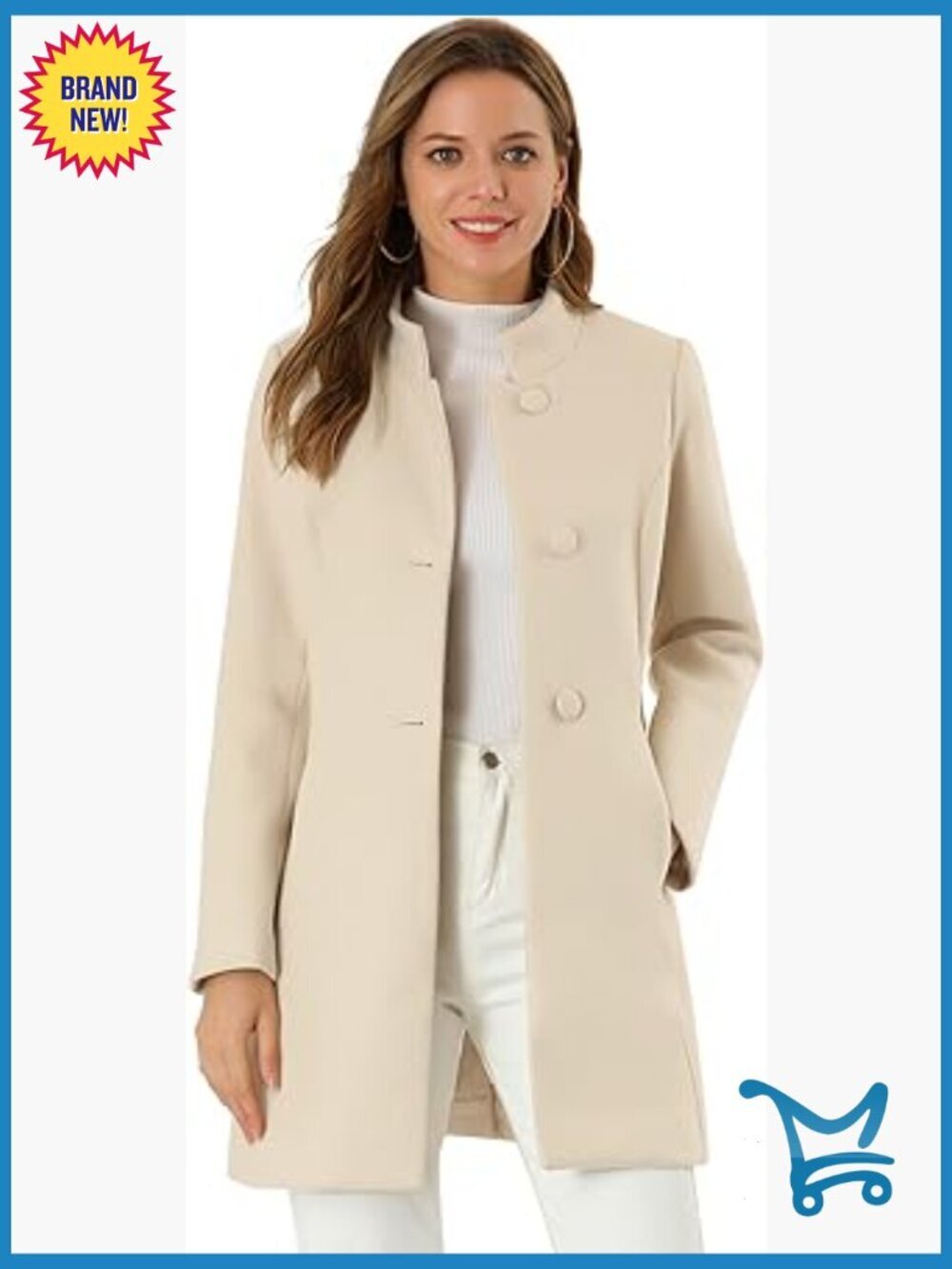 Womens Winter Overcoat Mid-Long Stand Collar Single Breasted Pea Coat